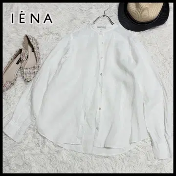 이에나 IENA 100% 린넨 화이트 노카라 긴팔 셔츠
