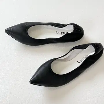 Kurun 쿠룬 플랫 펌프스 밸리 슈즈 발수 블랙 가죽