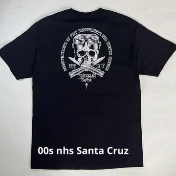 90s-00s Santa Cruz 티셔츠 nhs 블랙 택 스케이트 스컬
