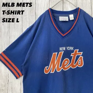 MLB METS 뉴욕 메츠 빅 센터 자수 로고 티셔츠 US 구제 의류
