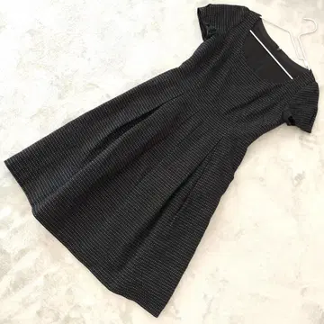 린넨 ANAYI 턱 플리츠 원피스 반팔 블랙 도트 S