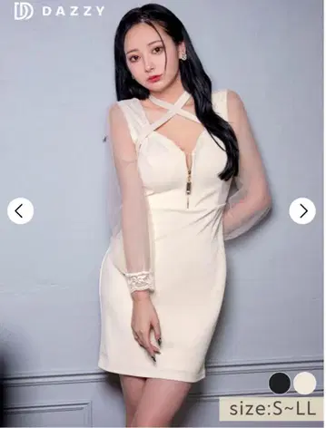 넥 크로스 리본 프론트 지퍼 얇은 명주 그물 긴팔 타이트 미니 드레스