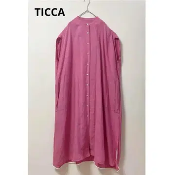 TICCA 롱 원피스 여성용 밴드 카라 맥시 길이 린넨 핑크
