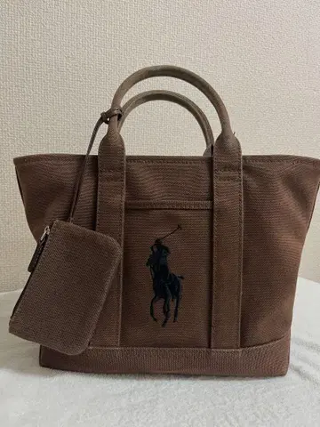 Ralph Lauren 랄프 로렌 브라운 캔버스 미니 토트백