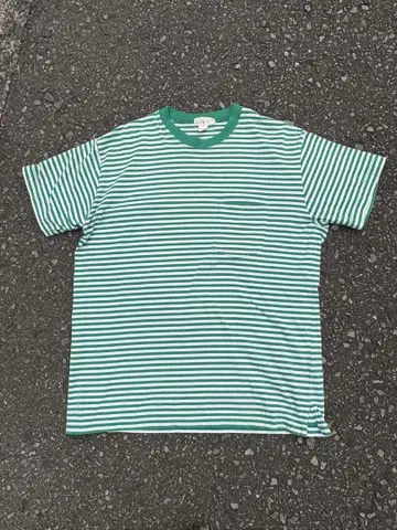 90s 00s jcrew 보더 티셔츠 포켓 티 자이언트 태그 그린