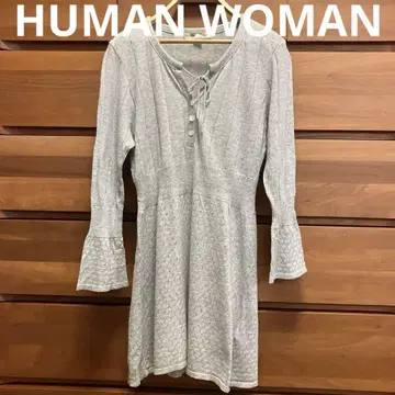HUMAN WOMAN 그레이 7부 소매 튜닉 면 휴먼 우먼 니트
