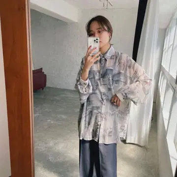 Link 페미닌 오버 시어 셔츠 패턴 여성용/남성용