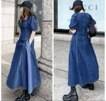 자라 데님 퍼프 슬리브 롱 원피스