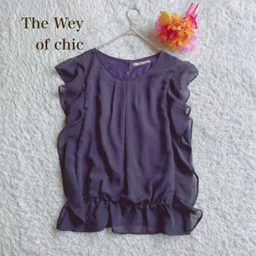 The Way of Chic 레이빔즈 [S] 반팔 블라우스 프릴 네이비