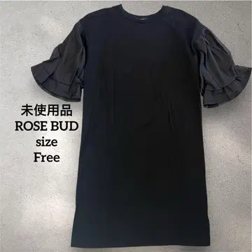 미사용품 ROSE BUD 프릴이 달린 반팔 원피스 쉬폰 오간자 블랙
