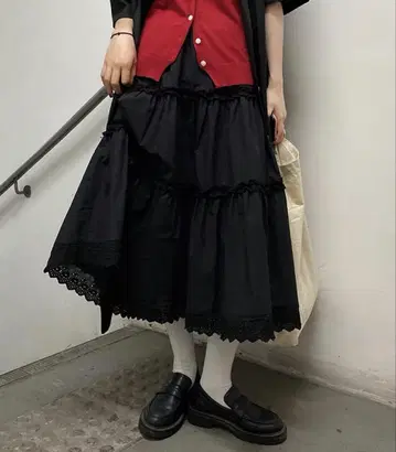 레이스 스커트 블랙 M