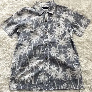 Hula Lani 알로하 셔츠 올 패턴 야자수 리버스 프린트 린넨 혼방