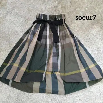 플레어 스커트 그린 계열 스트라이프