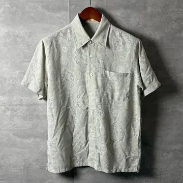 ZunWangChe 실크 혼방 헴프 페이즐리 반팔 셔츠 M 상당