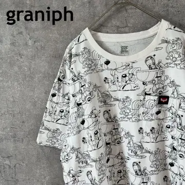 graniph 얏타맨 패턴 티셔츠 반팔 화이트 남성용 L 사이즈