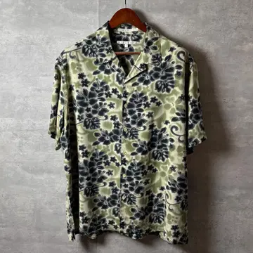 PERRY ELLIS 실크 100% 알로하 셔츠 XL 보타니컬 무늬