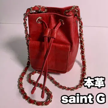 saintG 천연 가죽 빨간색 복조리형 체인 백 숄더백 골드 금장 장식
