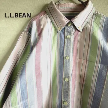 L.L.BEAN 버튼 다운 셔츠 M putite 멀티 컬러 7부 소매 면