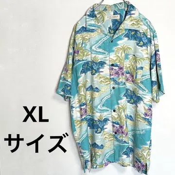 ISLAND REPUBLIC 알로하 셔츠 실크 100% XL