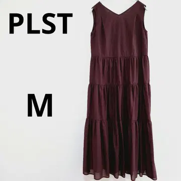 PLST 롱 티어드 원피스 백 리본 퍼플 M 새상품급
