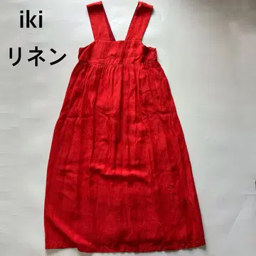 iki 린넨 롱 원피스 오버롤 스커트 빨간색