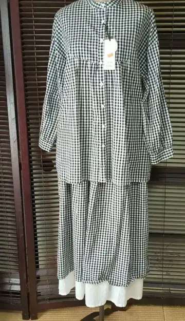 택 포함 새상품 깅엄 체크 셋업 루즈한 사이즈