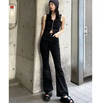 EMODA 데님 플레어 지퍼 살로펫