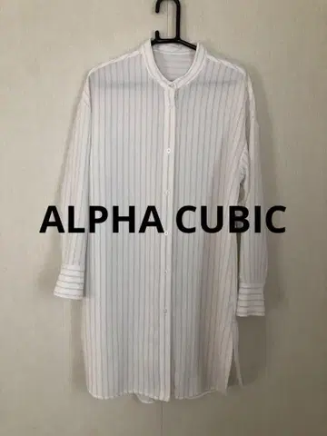 ALPHACUBIC 화이트 스트라이프 긴팔 셔츠 원피스
