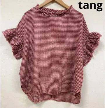 TANG (탕) 린넨 코튼 프릴 깅엄 체크 풀오버 / 레드