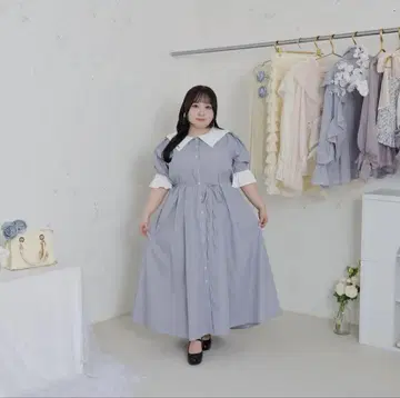 Louiosy 플레이트 참 포함 세일러 카라 셔츠 원피스