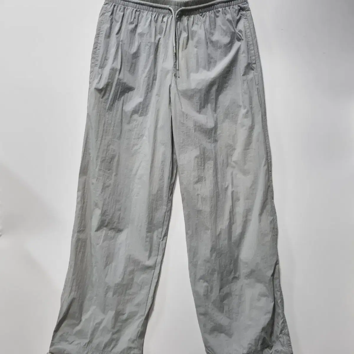 ☆CODEGRAPHY☆GARMENT WASHED TECH STRING PANTS WASHER STRIPE ELASTIC HEM PANTS(XS Blue Grey): Vintage 1.2