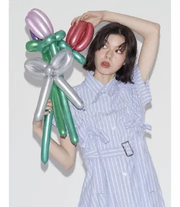 jouetie 개더 리본 롱 셔츠 원피스