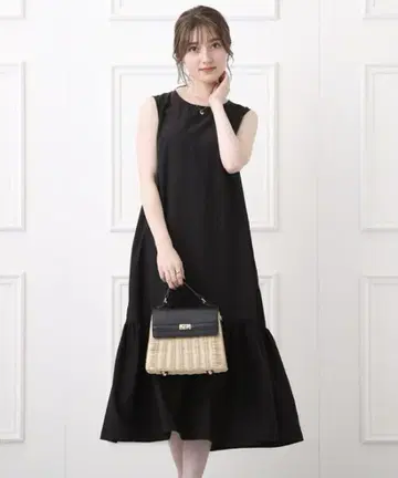 couture brooch 티어드 절개 컬러 원피스 블랙