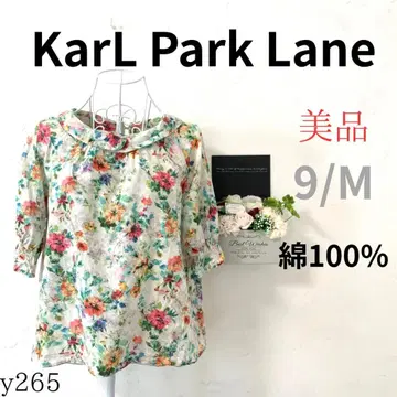 [컬 파크 레인] 여성용 티셔츠 꽃무늬 올 패턴 소매 밴딩 면 100 M