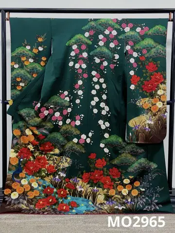 후리소데 럭셔리 금색 개성 있는 공작 동백 기장 170cm
