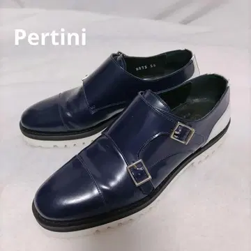 Pertini 네이비 화이트 더블 몽크 스트랩 신발 35