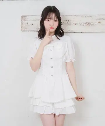 허니시나몬 하트 초커 리본 프릴 셋업