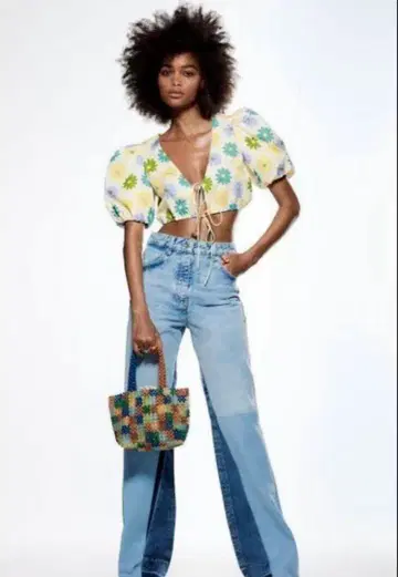 자라 패치워크 부츠 컷 데님 34