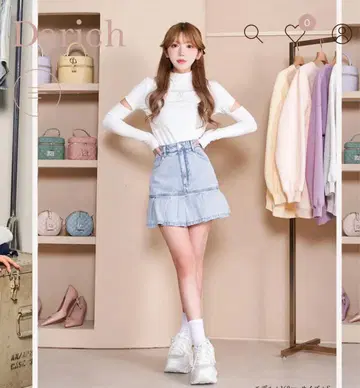 다리치 데님 플리츠 미니 스커트