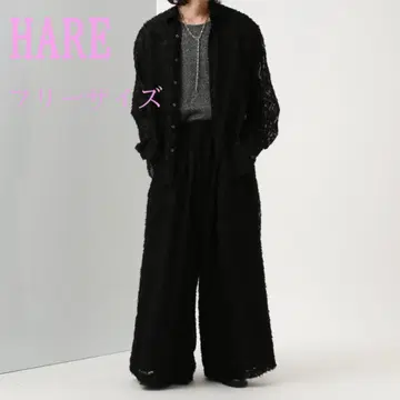 HARE 시어 샤기 와이드 팬츠 블랙 프리 사이즈