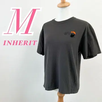 INHERIT 차콜 그레이 반팔 티셔츠 M 빈티지 자수 로고