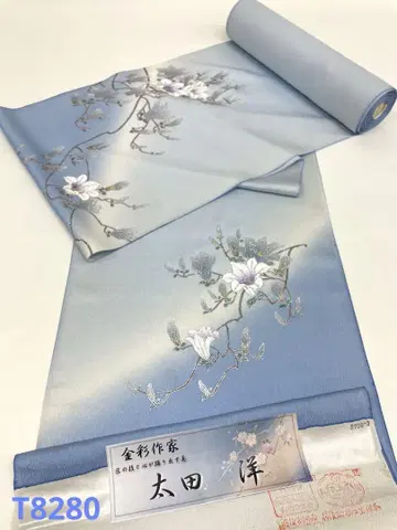 츠케사게 은색 오타 요시히로 목련 문양 은색 글리터 호일 순수 실크 옷감