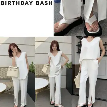 BIRTHDAYBASH 벌스데이 바쉬 V넥 슬리브리스 셋업