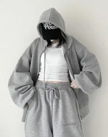 YACA 자수 로고 지퍼 후디 그레이 후드티