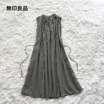 무인양품 MUJI 원피스 깅엄 체크 슬리브리스 A 라인 봄/여름