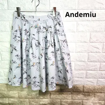 Andemiu 안데뮤우 꽃무늬 플레어 스커트 블루 그레이 M