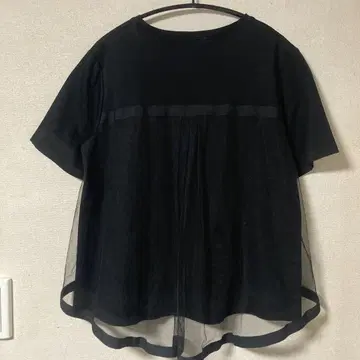 FENNEL 페넬 백 튤 티셔츠 플레어 반팔 블랙