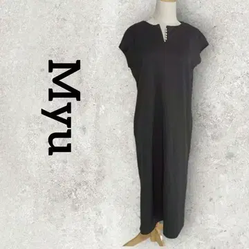 Myu 롱 원피스 키넥 원피스 펄 장식 (F) 블랙