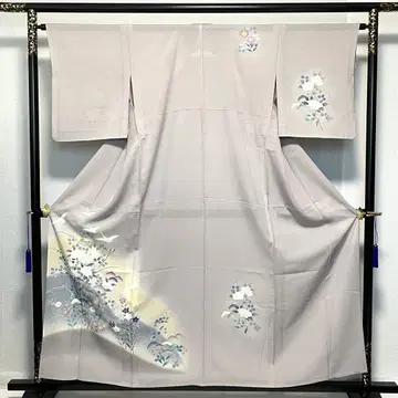 D251 여름 기모노 호몬기 유젠 학 꽃 무늬 명주 순수 실크