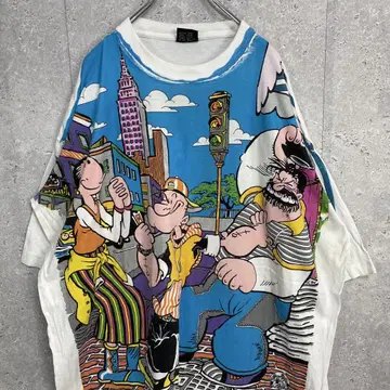 갤럭시 90s 뽀빠이 애니메이션 캐릭터 양면 프린트 티셔츠 4XL